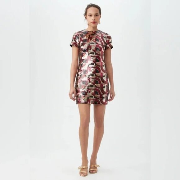 Trina Turk Lupine 2 Galerie Arte Sequin Short-Sleeve Shift Dress 4 - Picture 1 of 6